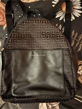 Tommy Hilfiger Black and Brown Monogram Backpack